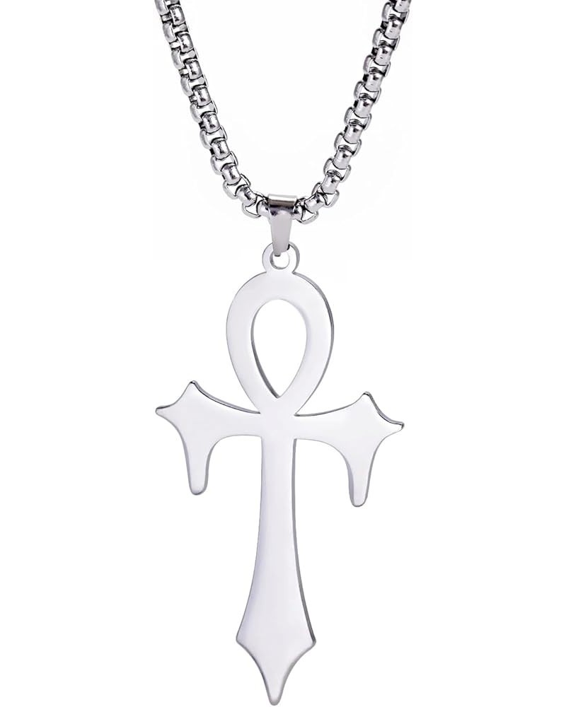 Ankh Cross Necklace for Men Women Stainless Steel Coptic Religious Pendant Necklace Dainty Cross Faith Pendant Necklace Hiero...