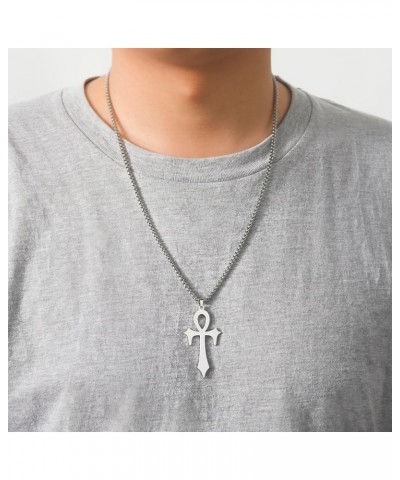 Ankh Cross Necklace for Men Women Stainless Steel Coptic Religious Pendant Necklace Dainty Cross Faith Pendant Necklace Hiero...