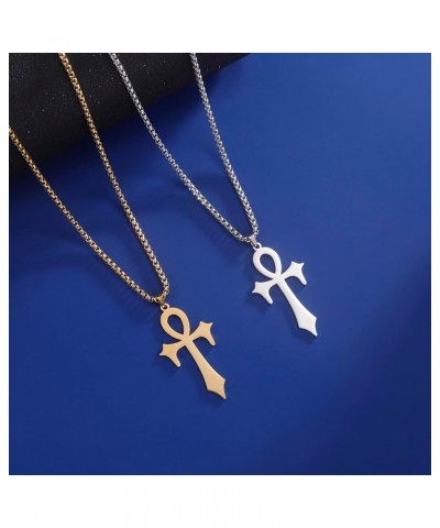 Ankh Cross Necklace for Men Women Stainless Steel Coptic Religious Pendant Necklace Dainty Cross Faith Pendant Necklace Hiero...