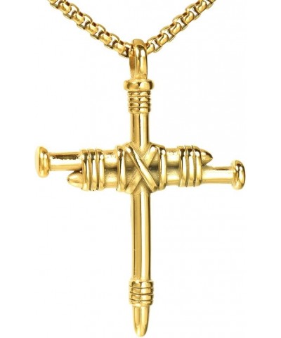 Men's Stainless Steel Nail Cross Charm Pendant Necklace, Multicolor Gold $9.42 Necklaces