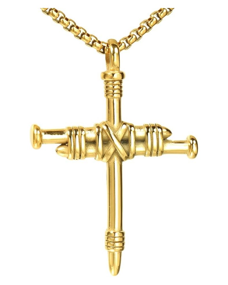 Men's Stainless Steel Nail Cross Charm Pendant Necklace, Multicolor Gold $9.42 Necklaces