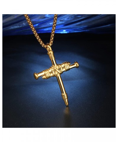 Men's Stainless Steel Nail Cross Charm Pendant Necklace, Multicolor Gold $9.42 Necklaces