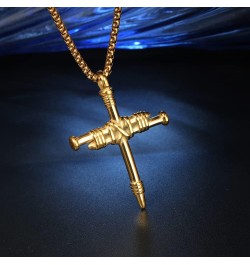 Men's Stainless Steel Nail Cross Charm Pendant Necklace, Multicolor Gold $9.42 Necklaces