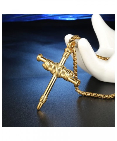 Men's Stainless Steel Nail Cross Charm Pendant Necklace, Multicolor Gold $9.42 Necklaces