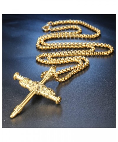 Men's Stainless Steel Nail Cross Charm Pendant Necklace, Multicolor Gold $9.42 Necklaces