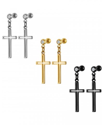 Men's Womens Hollow Cross Dangle Earrings, Stainless Steel Cross Stud Hinged Earrings(3Pairs) $8.84 Earrings