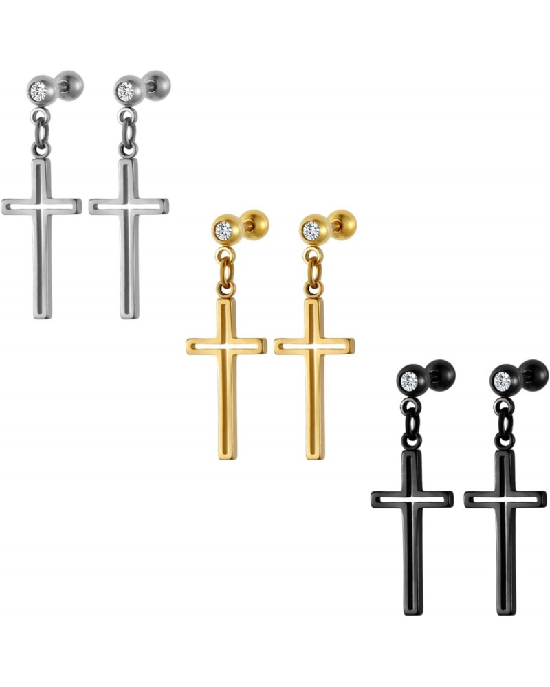 Men's Womens Hollow Cross Dangle Earrings, Stainless Steel Cross Stud Hinged Earrings(3Pairs) $8.84 Earrings