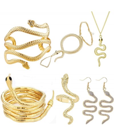 6PCS Gold Snake Jewelry Set,Snake Ring Adjustable Snake Choker Snake Bracelet Snake Earrings Gold Snake Armband Snake Necklac...