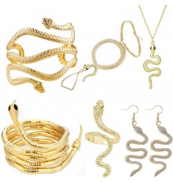 6PCS Gold Snake Jewelry Set,Snake Ring Adjustable Snake Choker Snake Bracelet Snake Earrings Gold Snake Armband Snake Necklac...