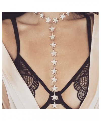 Elegant Luxury Harness Summer Bikini Body Chain Necklace Simple Star Choker Bralette Belly Waist Chain Jewelry Gold for Women...