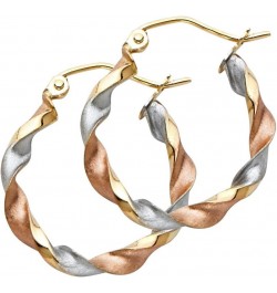 14k Tri Color Gold 3mm Thickness Twist Hoop Earrings (20mm Diameter) $70.00 Earrings