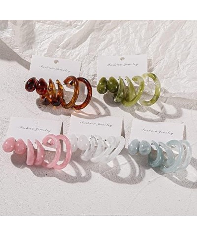 3 Pairs Colorful C shape Hoop Earrings Lightweight Acrylic Resin Hoop Earrings Set for Women Girls Thick Chunky Wide Thin Ace...