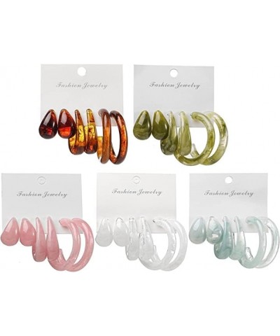 3 Pairs Colorful C shape Hoop Earrings Lightweight Acrylic Resin Hoop Earrings Set for Women Girls Thick Chunky Wide Thin Ace...