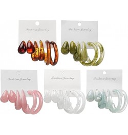 3 Pairs Colorful C shape Hoop Earrings Lightweight Acrylic Resin Hoop Earrings Set for Women Girls Thick Chunky Wide Thin Ace...