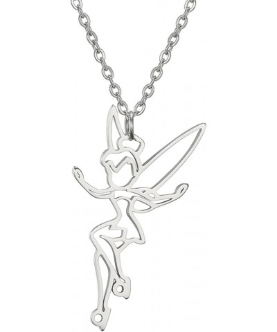 Fairy Pixie Tinkerbell Silhouette Necklace For Women Girls Stainless Steel Exquisite Magical Pixie Angel Pendant Necklace Jew...