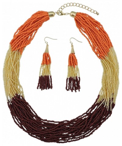 Multi Layer Beaded Statement Necklace Set Mix Strand Necklace and earrings for Women Gift Orange+god+wine $14.03 Necklaces