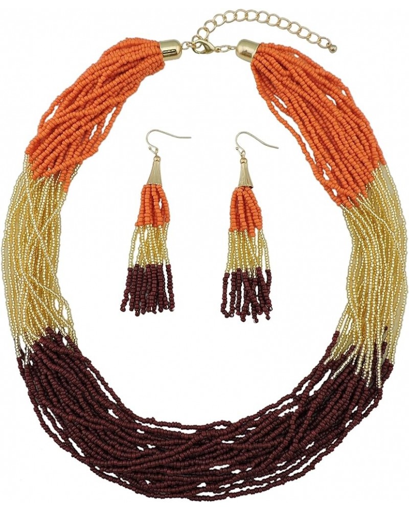 Multi Layer Beaded Statement Necklace Set Mix Strand Necklace and earrings for Women Gift Orange+god+wine $14.03 Necklaces