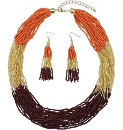 Multi Layer Beaded Statement Necklace Set Mix Strand Necklace and earrings for Women Gift Orange+god+wine $14.03 Necklaces