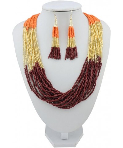 Multi Layer Beaded Statement Necklace Set Mix Strand Necklace and earrings for Women Gift Orange+god+wine $14.03 Necklaces