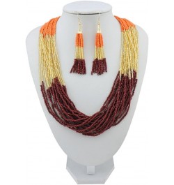 Multi Layer Beaded Statement Necklace Set Mix Strand Necklace and earrings for Women Gift Orange+god+wine $14.03 Necklaces