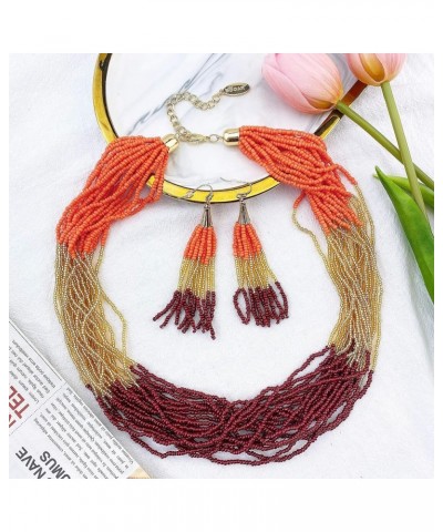 Multi Layer Beaded Statement Necklace Set Mix Strand Necklace and earrings for Women Gift Orange+god+wine $14.03 Necklaces