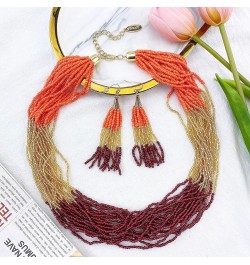 Multi Layer Beaded Statement Necklace Set Mix Strand Necklace and earrings for Women Gift Orange+god+wine $14.03 Necklaces