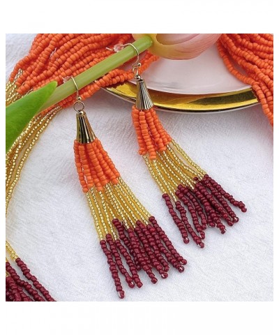 Multi Layer Beaded Statement Necklace Set Mix Strand Necklace and earrings for Women Gift Orange+god+wine $14.03 Necklaces