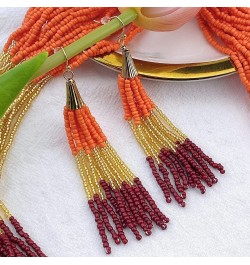 Multi Layer Beaded Statement Necklace Set Mix Strand Necklace and earrings for Women Gift Orange+god+wine $14.03 Necklaces