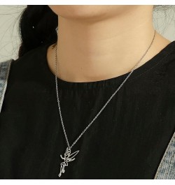 Fairy Pixie Tinkerbell Silhouette Necklace For Women Girls Stainless Steel Exquisite Magical Pixie Angel Pendant Necklace Jew...