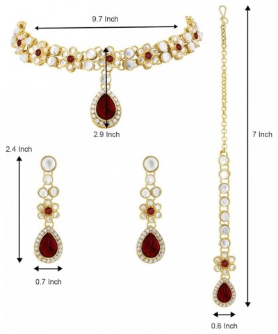 Faux Stone Studded Necklace Earrings Set Indian Traditional Wedding Jewelry For Women Girls Maroon-1 $12.52 Jewelry Sets