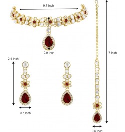 Faux Stone Studded Necklace Earrings Set Indian Traditional Wedding Jewelry For Women Girls Maroon-1 $12.52 Jewelry Sets