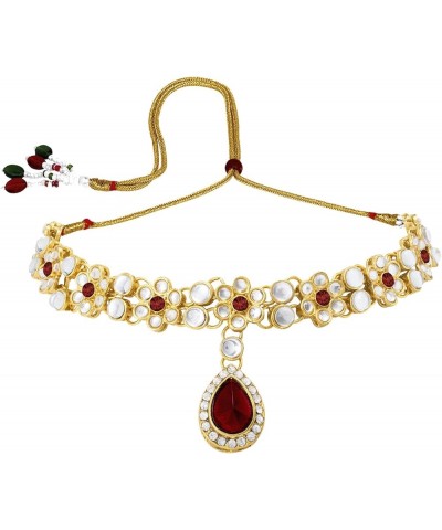 Faux Stone Studded Necklace Earrings Set Indian Traditional Wedding Jewelry For Women Girls Maroon-1 $12.52 Jewelry Sets