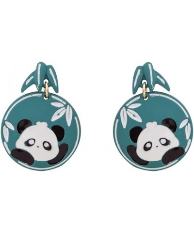 Cute Panda Earrings Danglg Jewelry Enamel Alloy Asymmetrical Bamboo Bear Pearl Stud Earrings for Women Girls Charms Gifts Blu...