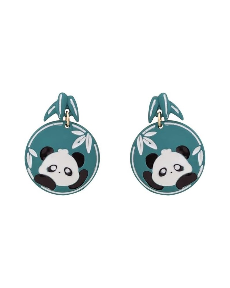 Cute Panda Earrings Danglg Jewelry Enamel Alloy Asymmetrical Bamboo Bear Pearl Stud Earrings for Women Girls Charms Gifts Blu...