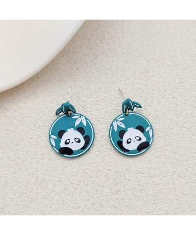 Cute Panda Earrings Danglg Jewelry Enamel Alloy Asymmetrical Bamboo Bear Pearl Stud Earrings for Women Girls Charms Gifts Blu...