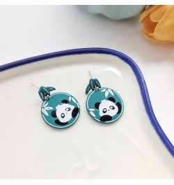 Cute Panda Earrings Danglg Jewelry Enamel Alloy Asymmetrical Bamboo Bear Pearl Stud Earrings for Women Girls Charms Gifts Blu...