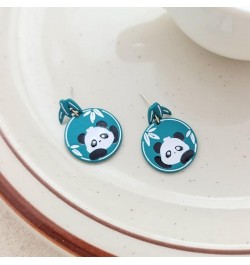 Cute Panda Earrings Danglg Jewelry Enamel Alloy Asymmetrical Bamboo Bear Pearl Stud Earrings for Women Girls Charms Gifts Blu...