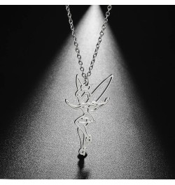 Fairy Pixie Tinkerbell Silhouette Necklace For Women Girls Stainless Steel Exquisite Magical Pixie Angel Pendant Necklace Jew...