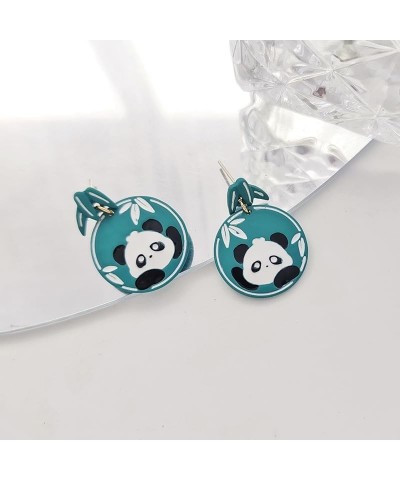 Cute Panda Earrings Danglg Jewelry Enamel Alloy Asymmetrical Bamboo Bear Pearl Stud Earrings for Women Girls Charms Gifts Blu...