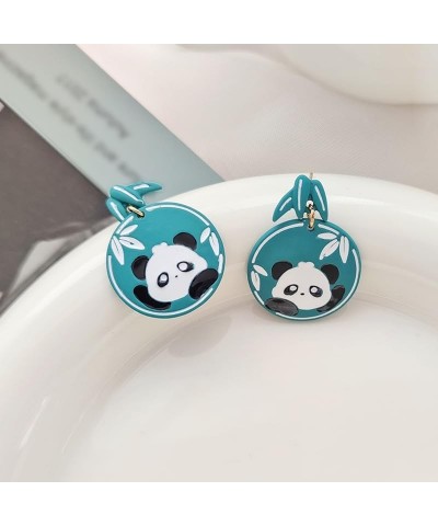 Cute Panda Earrings Danglg Jewelry Enamel Alloy Asymmetrical Bamboo Bear Pearl Stud Earrings for Women Girls Charms Gifts Blu...