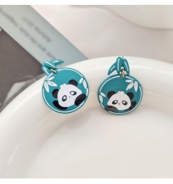 Cute Panda Earrings Danglg Jewelry Enamel Alloy Asymmetrical Bamboo Bear Pearl Stud Earrings for Women Girls Charms Gifts Blu...