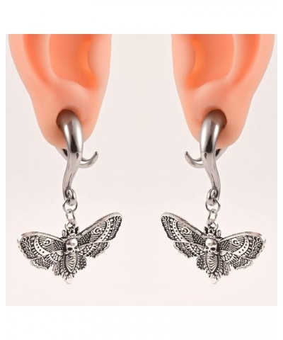 2 PCS Skull Head Moth Wings Ear Tunnels Plugs 316 Stainless Steel Ear Hanger Weight Gauge Hypoallergenic Earrings Expander St...