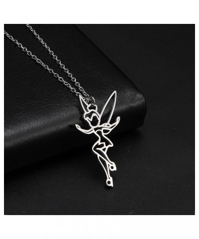 Fairy Pixie Tinkerbell Silhouette Necklace For Women Girls Stainless Steel Exquisite Magical Pixie Angel Pendant Necklace Jew...