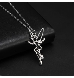 Fairy Pixie Tinkerbell Silhouette Necklace For Women Girls Stainless Steel Exquisite Magical Pixie Angel Pendant Necklace Jew...