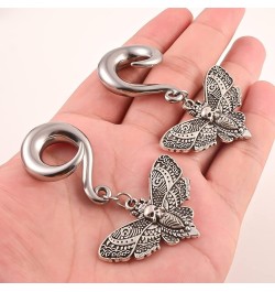 2 PCS Skull Head Moth Wings Ear Tunnels Plugs 316 Stainless Steel Ear Hanger Weight Gauge Hypoallergenic Earrings Expander St...