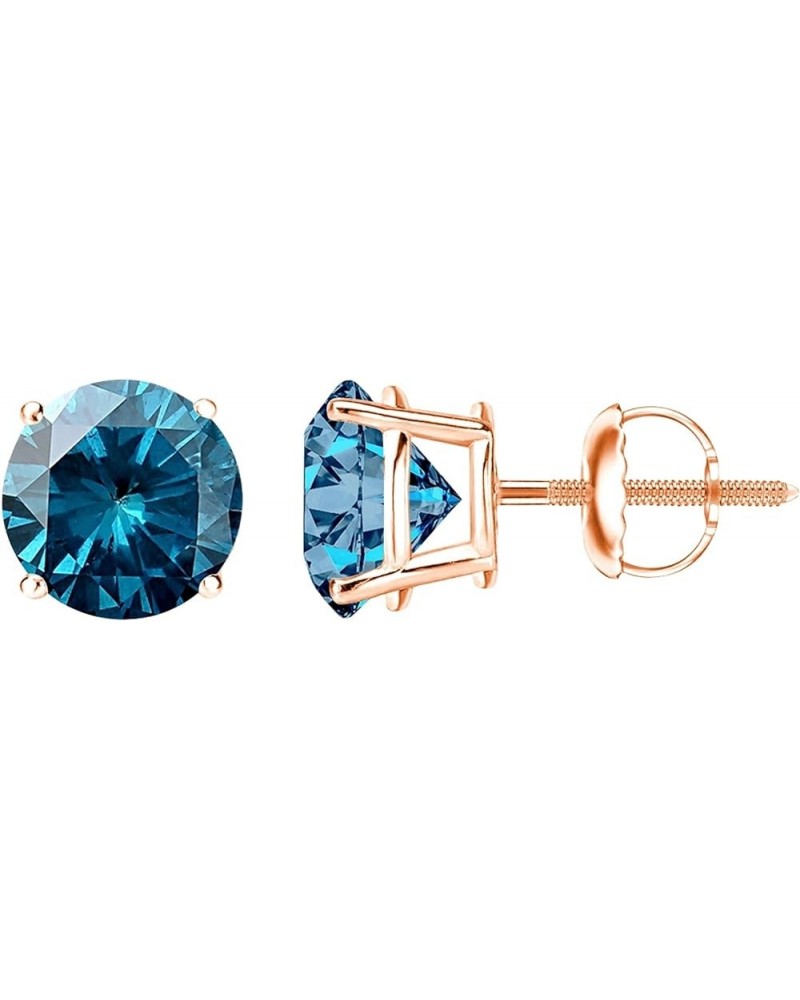 1/2-10 Carat Total Weight Blue Diamond Stud Earrings 4 Prong Screw Back 4.0 Carat 14K Rose Gold $1.00 Earrings