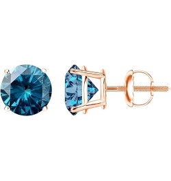 1/2-10 Carat Total Weight Blue Diamond Stud Earrings 4 Prong Screw Back 4.0 Carat 14K Rose Gold $1.00 Earrings