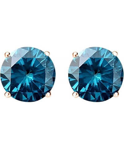 1/2-10 Carat Total Weight Blue Diamond Stud Earrings 4 Prong Screw Back 4.0 Carat 14K Rose Gold $1.00 Earrings