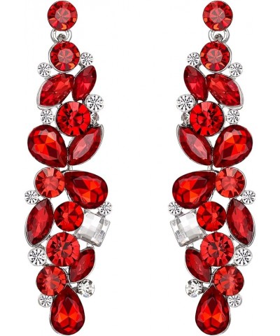 Bridal Tear Drop Flower Cluster Dangle Earrings Crystal Rhinestone Red Silver-Tone $9.60 Earrings