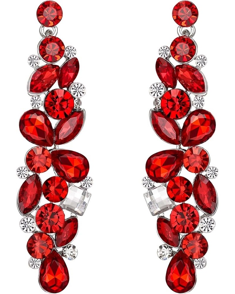 Bridal Tear Drop Flower Cluster Dangle Earrings Crystal Rhinestone Red Silver-Tone $9.60 Earrings